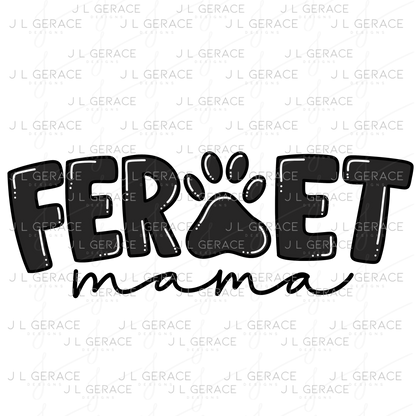 Ferret PNG – Black Paw Print Word Design for Pet Lovers