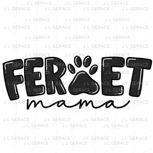 Ferret PNG – Black Paw Print Word Design for Pet Lovers