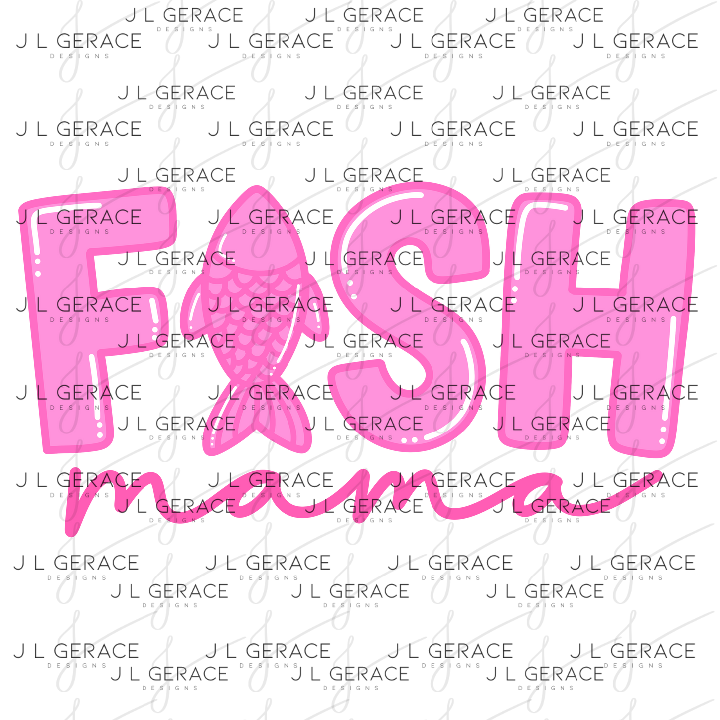 Fish Mama PNG – Pink Fishing Design with Fish Silhouette Letter