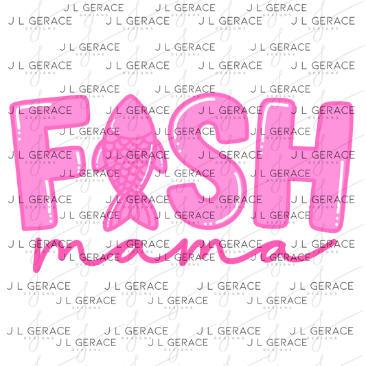 Fish Mama PNG – Pink Fishing Design with Fish Silhouette Letter