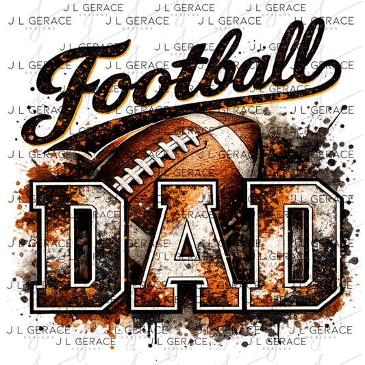 Football Dad PNG – Orange Black Paint Splatter Sports Design with Football