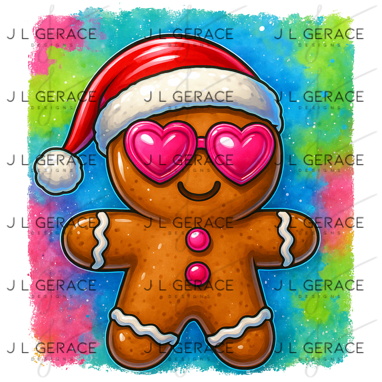 Gingerbread Man PNG – Cute Christmas Cookie with Heart Glasses & Santa Hat