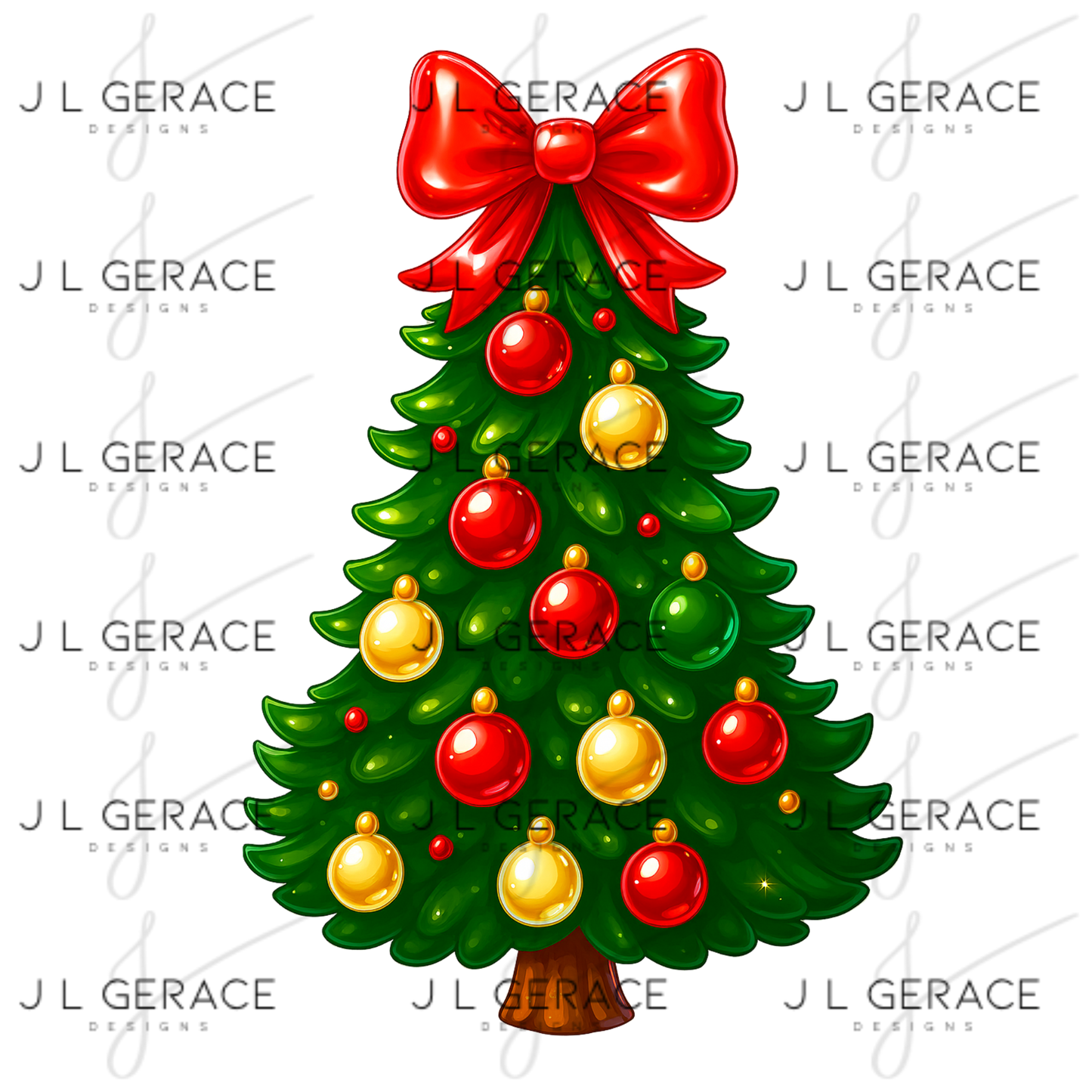 Glossy Red Bow Christmas Tree PNG Clipart – Red & Gold Ornament Holiday Design