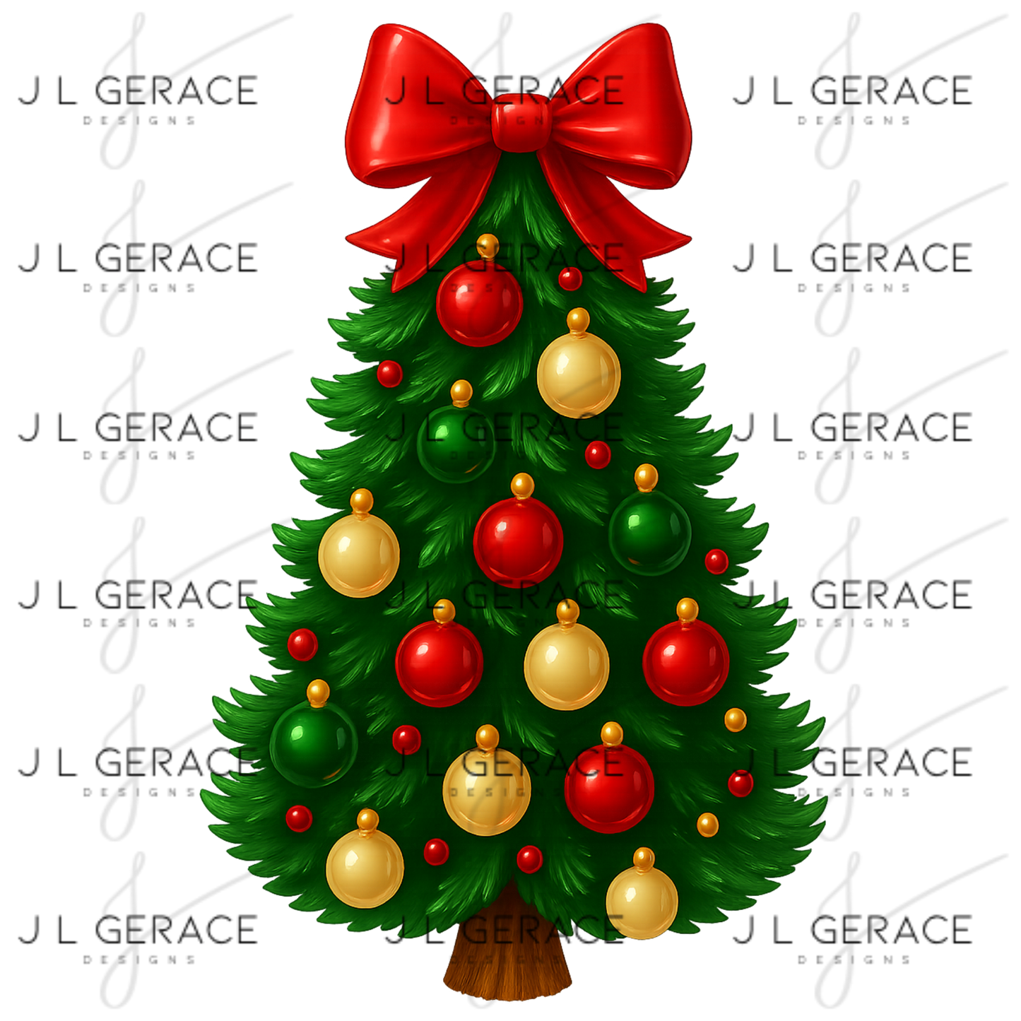 Glossy Red Bow Christmas Tree PNG – Classic Red & Gold Ornaments Clipart