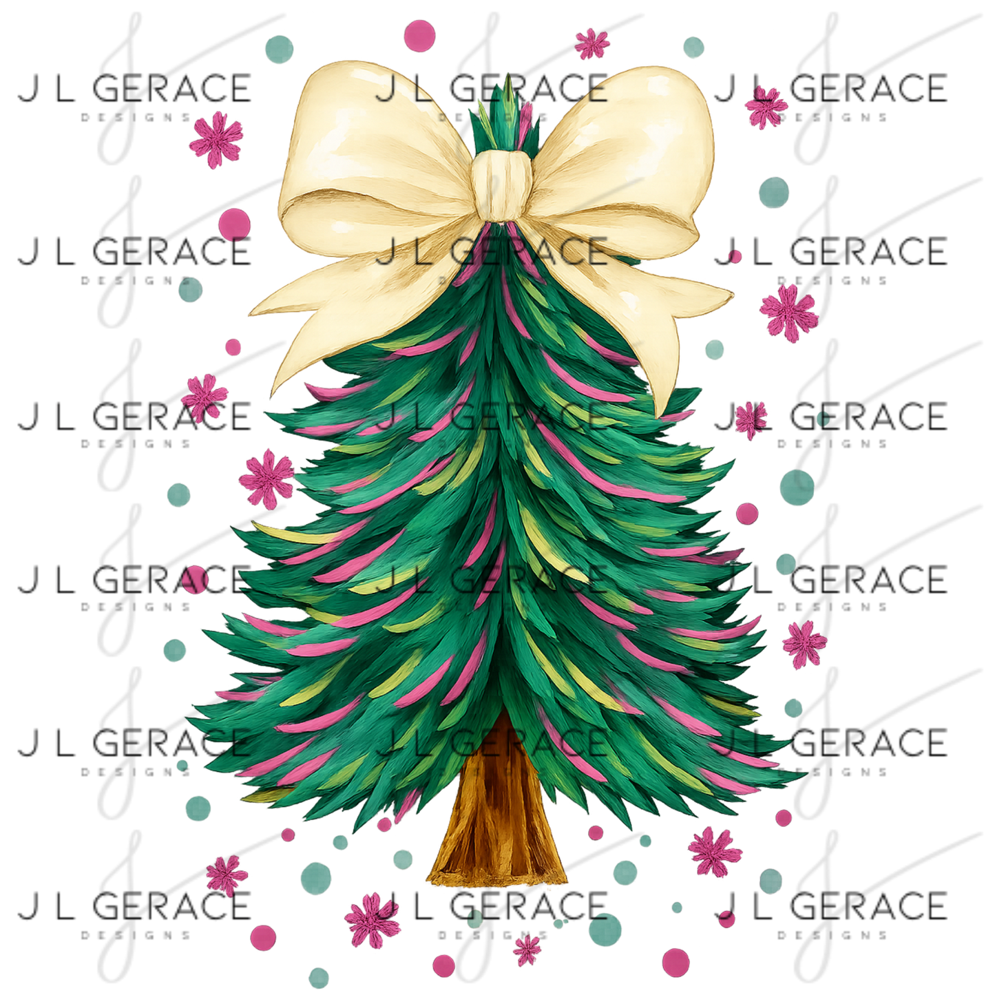 Gold Bow Christmas Tree PNG Clipart – Watercolor Pastel Holiday Design