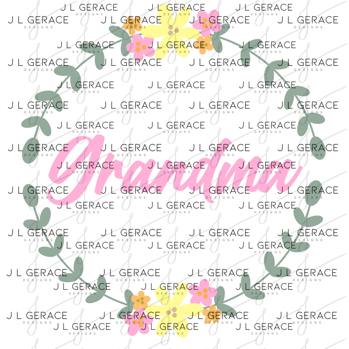 Grandma PNG – Floral Wreath Script Name Sublimation Design