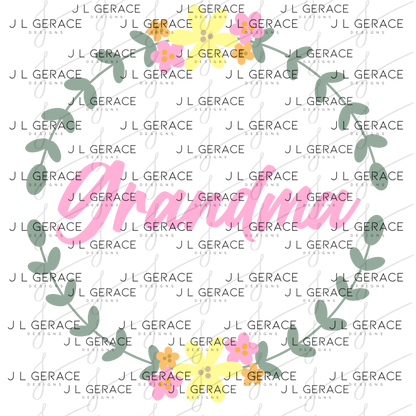 Grandma PNG – Floral Wreath Script Name Sublimation Design