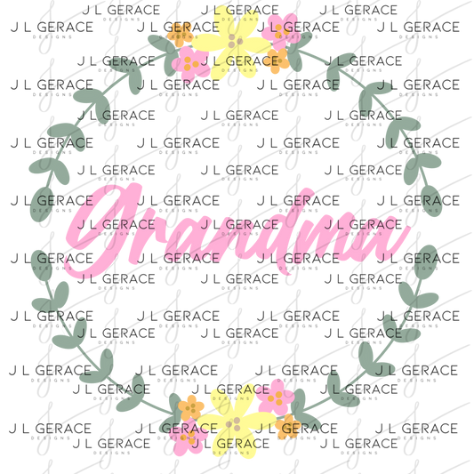 Grandma PNG – Floral Wreath Script Name Sublimation Design