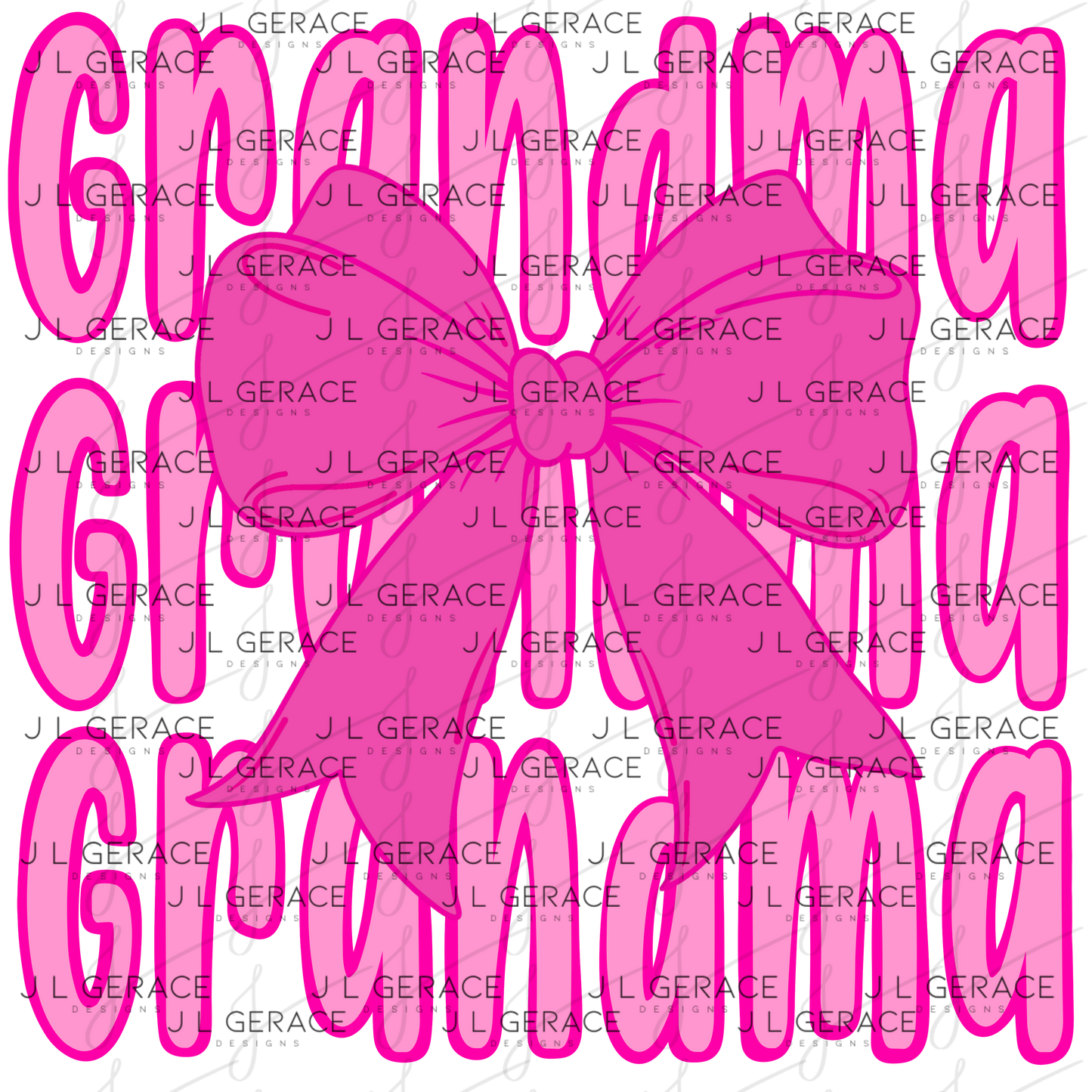 Grandma PNG – Pink Bow Layered Name Sublimation Design