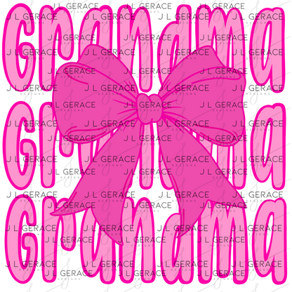Grandma PNG – Pink Bow Layered Name Sublimation Design