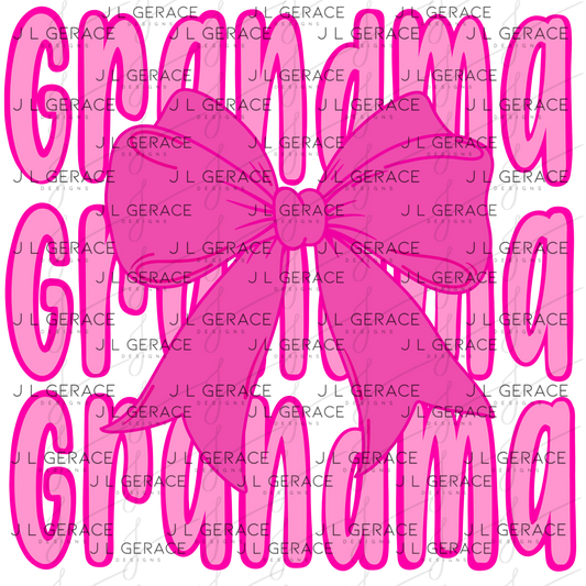 Grandma PNG – Pink Bow Layered Name Sublimation Design