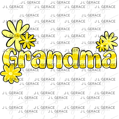 Grandma PNG – Yellow Floral Name Sublimation Design