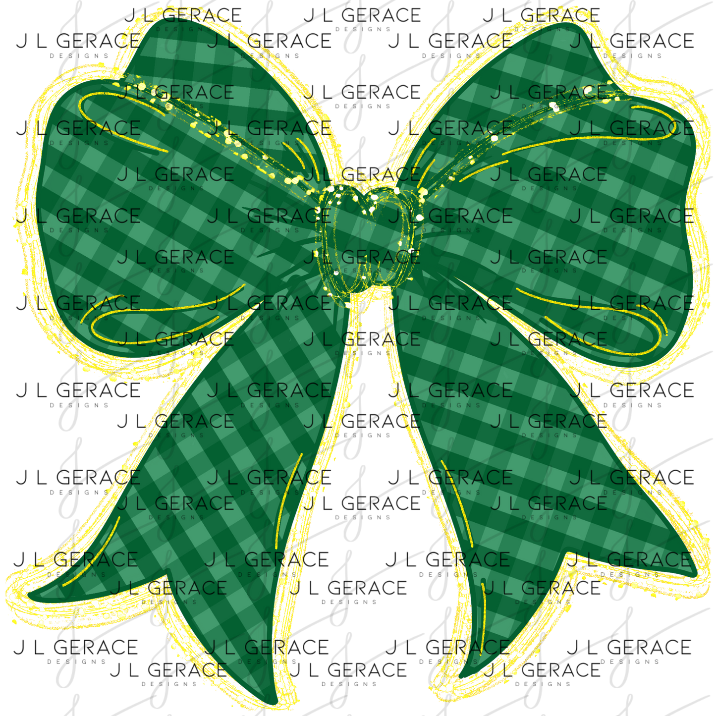 Green Gingham Bow PNG Gold String Glitter Outline St Patricks Day Sublimation Digital Download