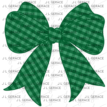 Green Gingham Bow PNG St Patricks Day Sublimation Clipart Digital Download