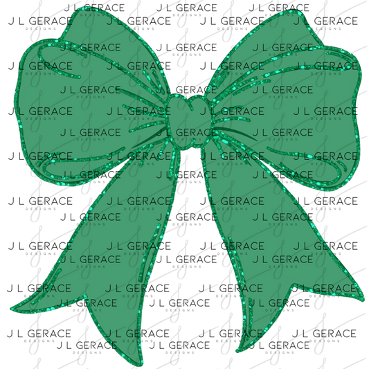 Green Glitter Bow PNG, St Patrick Bow Clipart, Emerald Glitter Ribbon Design, Sublimation PNG Download