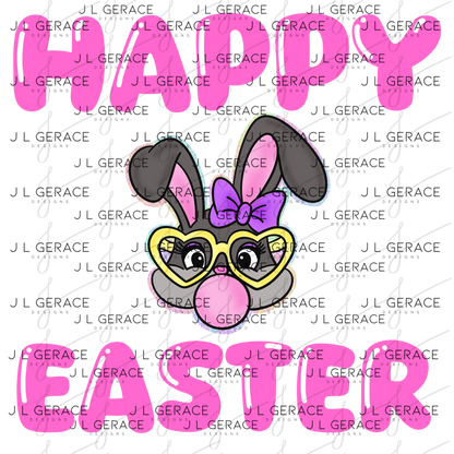 Happy Easter Bunny Bubblegum Rainbow Glitter Clipart Sublimation PNG