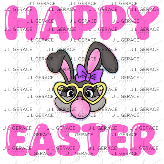 Happy Easter Bunny Bubblegum Rainbow Glitter Clipart Sublimation PNG