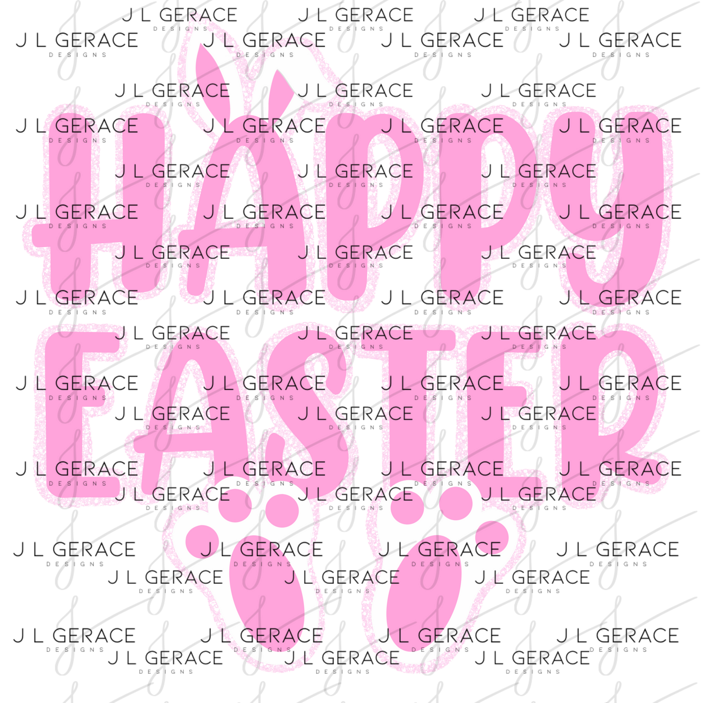 Happy Easter Bunny Ears and Feet Pink Glitter PNG Easter Clipart Sublimation PNG