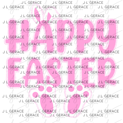 Happy Easter Bunny Ears and Feet Pink Glitter PNG Easter Clipart Sublimation PNG
