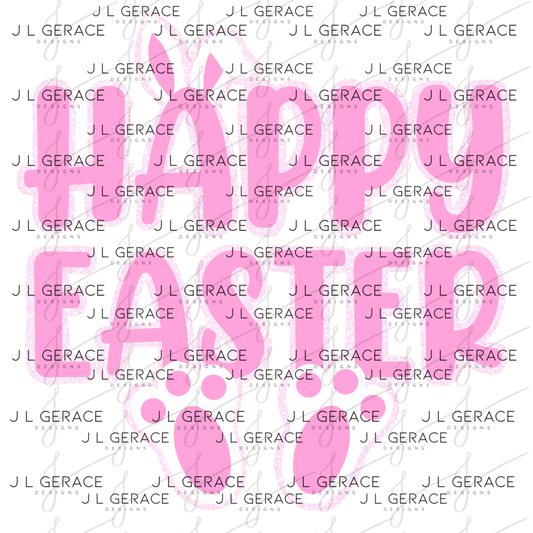 Happy Easter Bunny Ears and Feet Pink Glitter PNG Easter Clipart Sublimation PNG