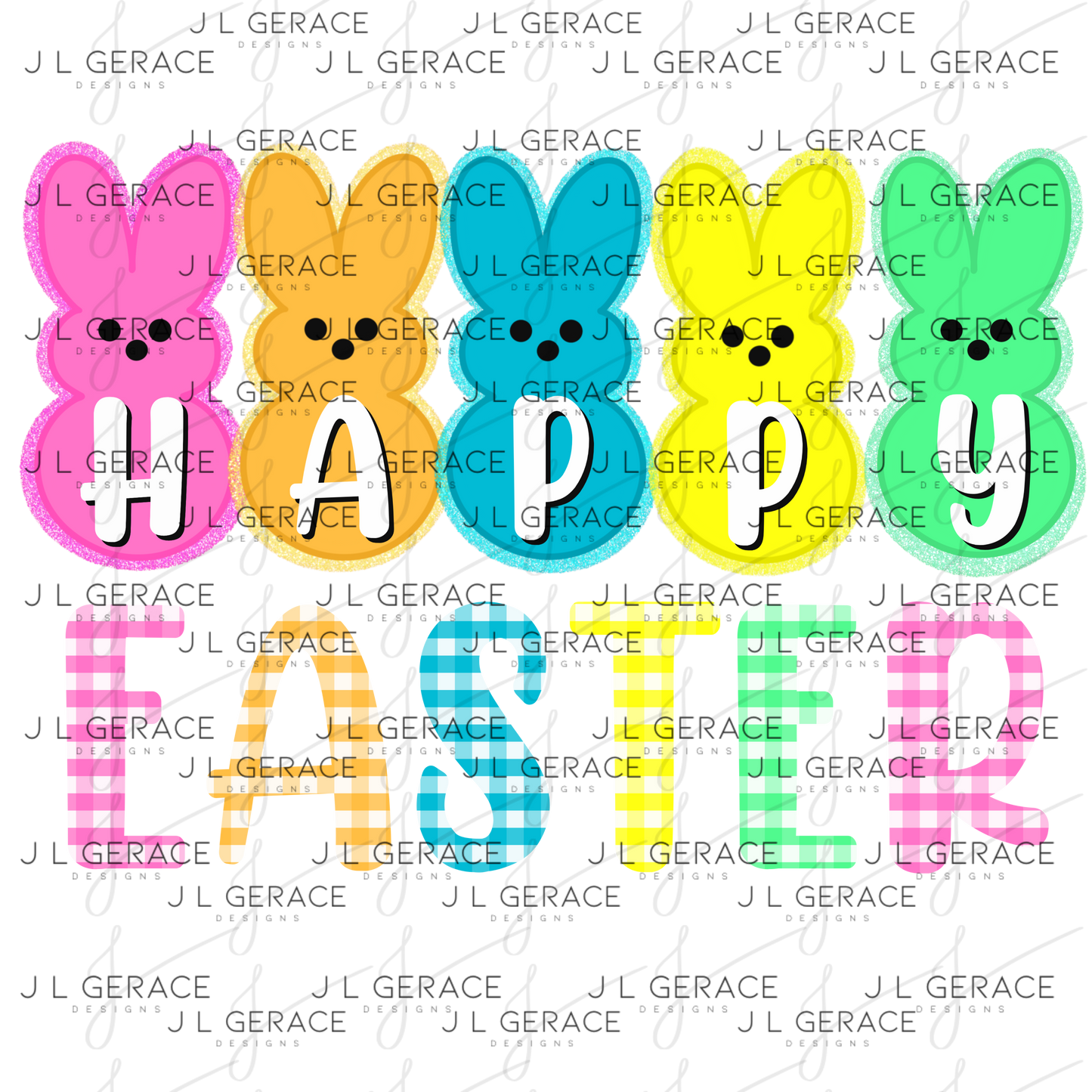 Happy Easter Bunny Clipart Sublimation PNG Gingham Glitter Peeps Bunny Design