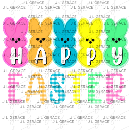 Happy Easter Bunny Clipart Sublimation PNG Gingham Glitter Peeps Bunny Design