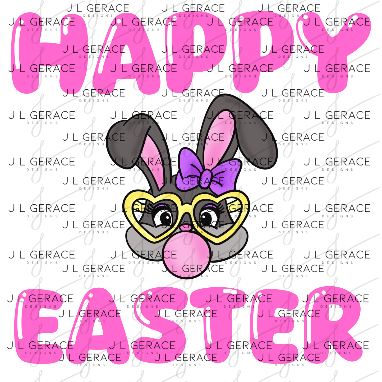 Happy Easter Bunny Glasses Bubblegum Clipart Sublimation PNG