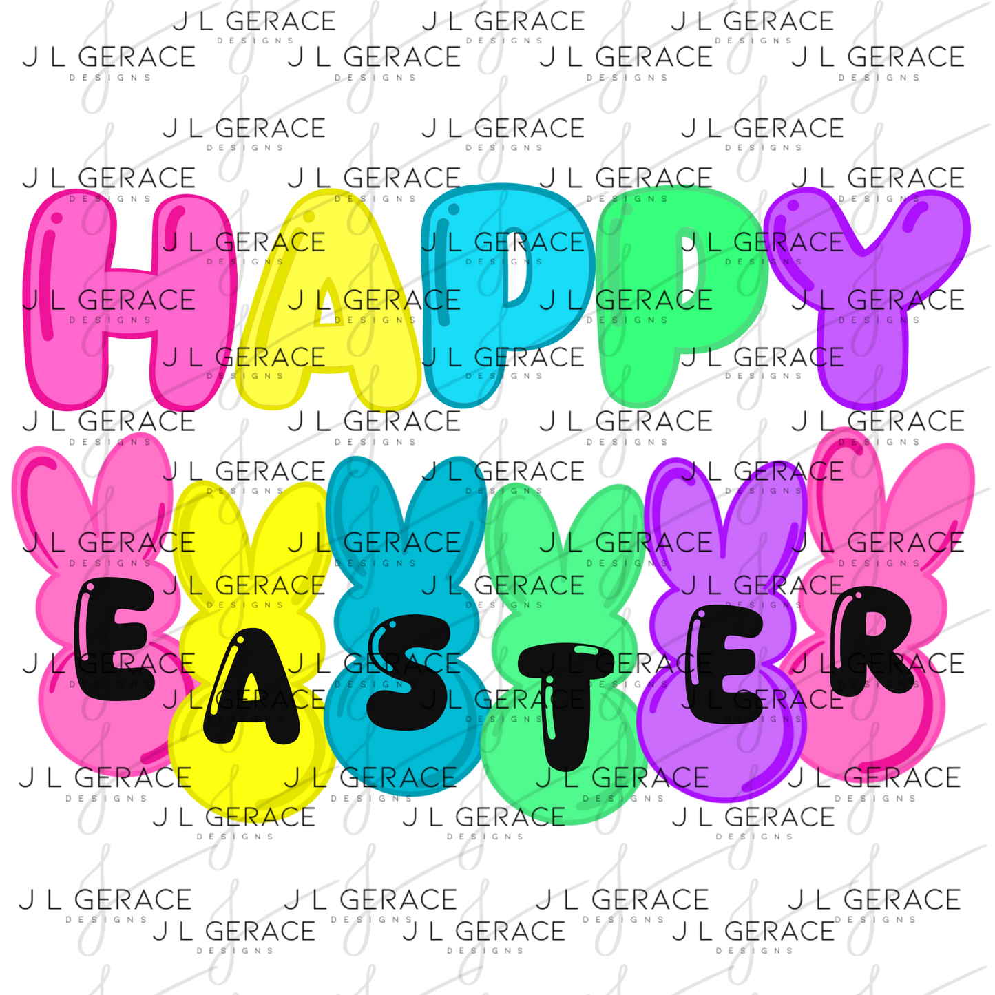 Happy Easter Bunny Clipart Sublimation PNG Peeps Bunny Letter Design