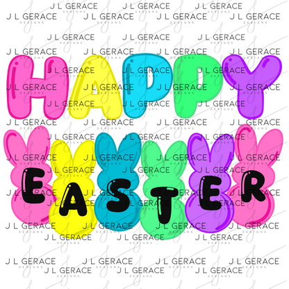 Happy Easter Bunny Clipart Sublimation PNG Peeps Bunny Letter Design