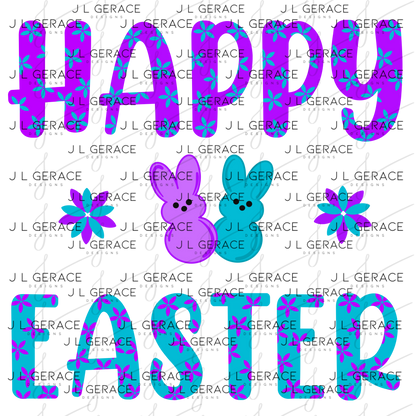 Happy Easter PNG Purple Teal Bunny Peeps Flower Pattern Easter Clipart
