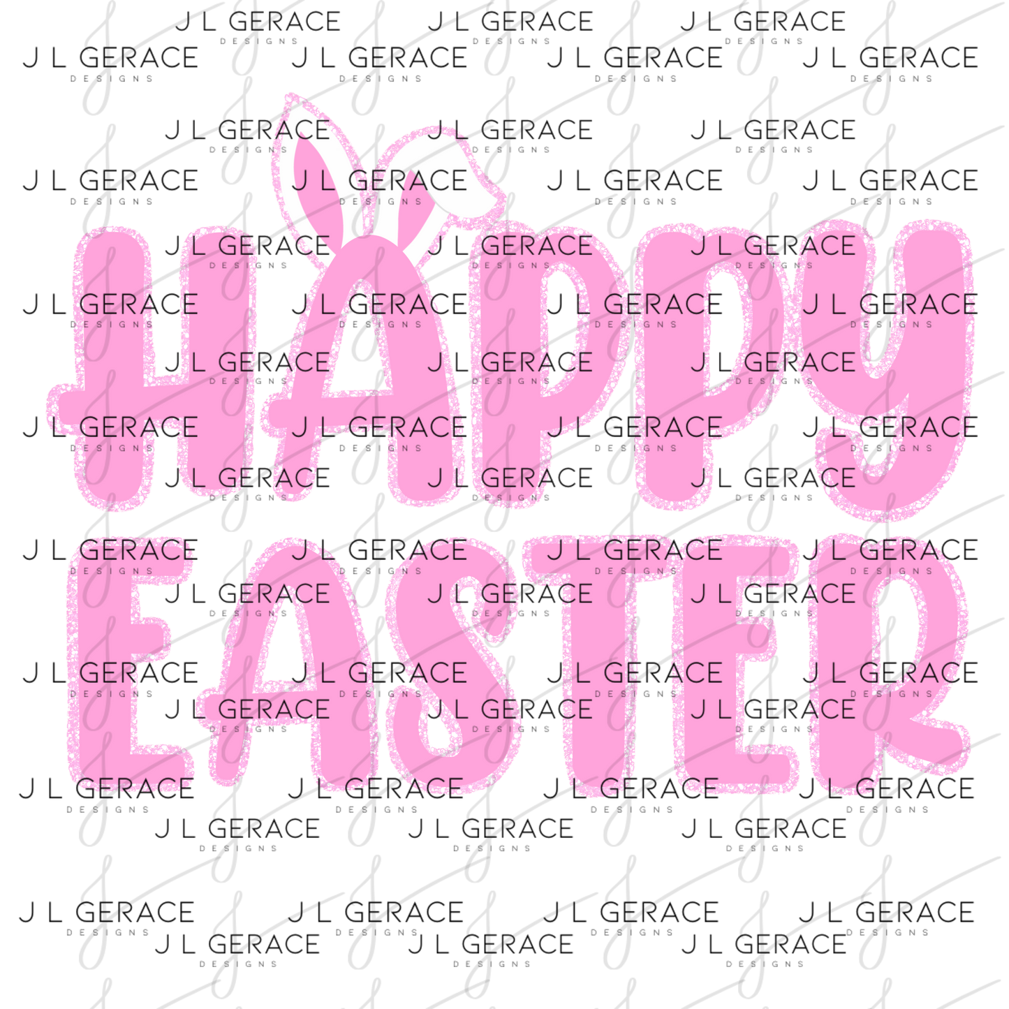 Happy Easter Bunny Ears Pink Chunky Glitter Outline PNG