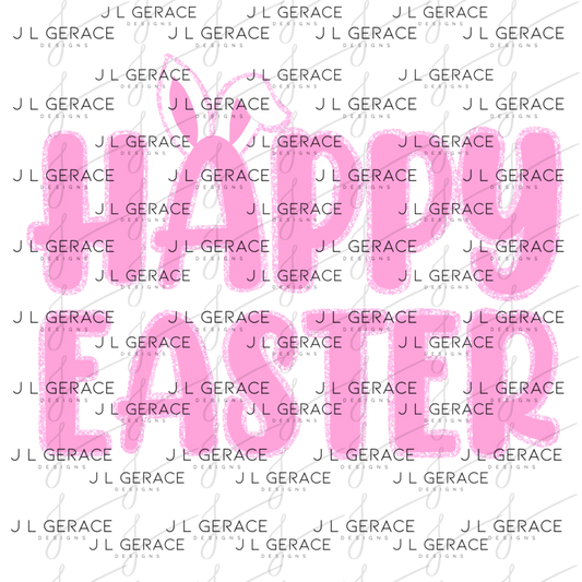 Happy Easter Bunny Ears Pink Chunky Glitter Outline PNG