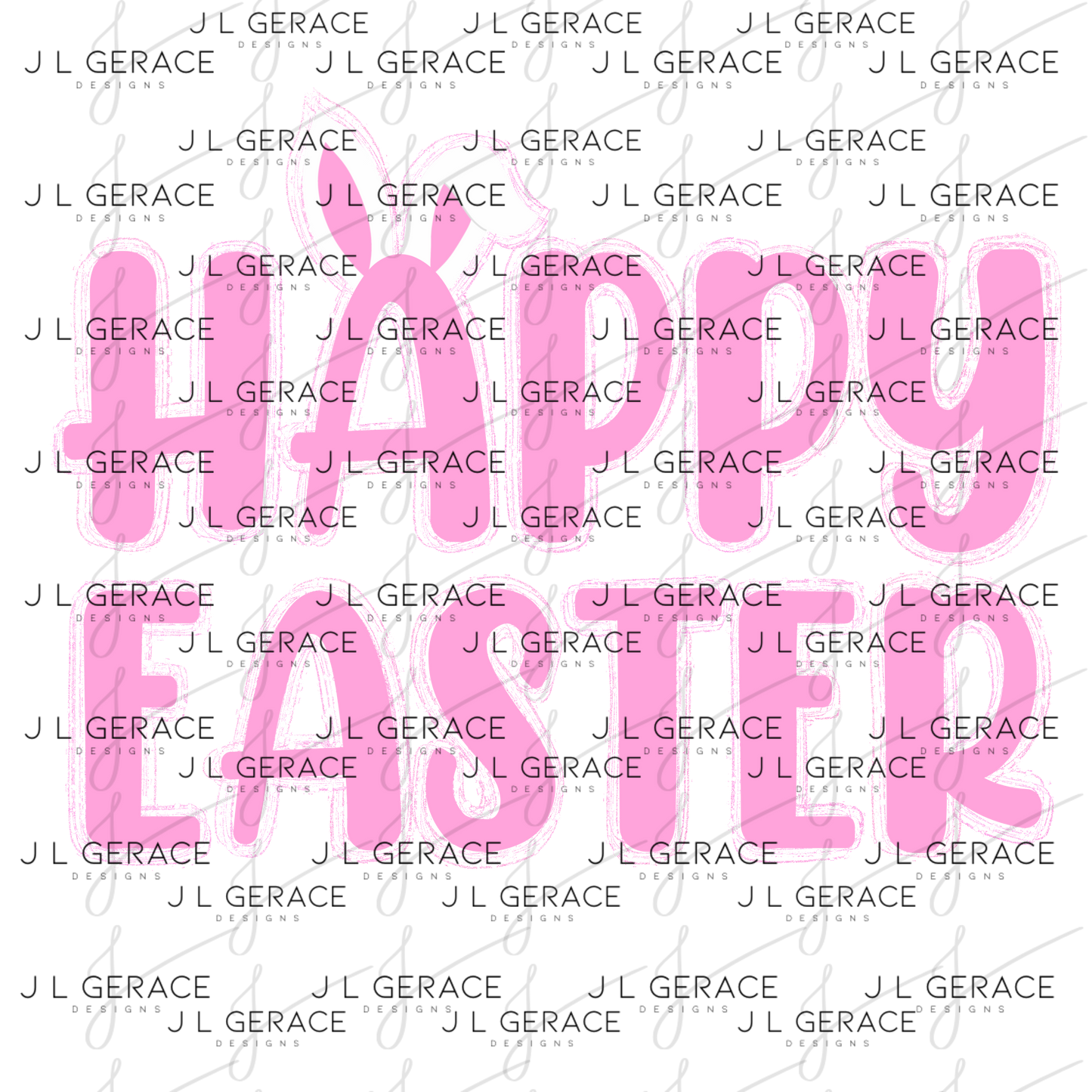 Happy Easter Bunny Ears Pink String Glitter Outline PNG
