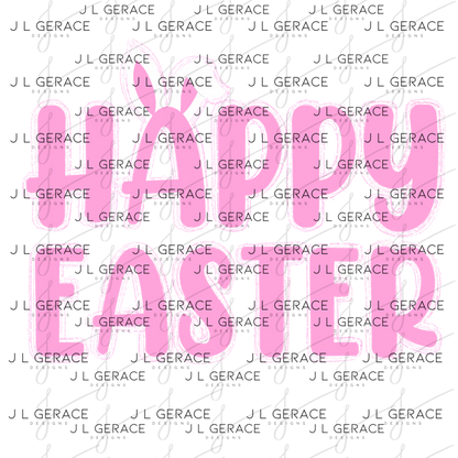 Happy Easter Bunny Ears Pink String Glitter Outline PNG