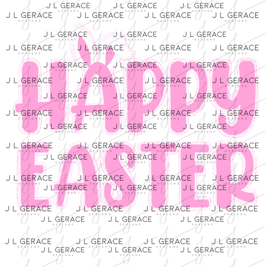 Happy Easter Bunny Ears Pink String Glitter Outline PNG