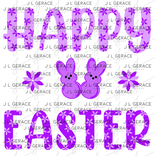 Happy Easter Purple Bunny Peep Flowers Clipart Sublimation PNG
