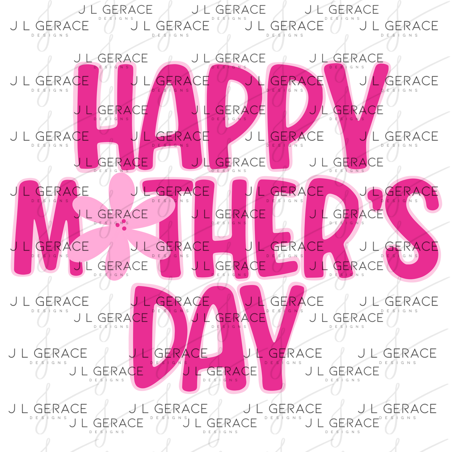 Happy Mothers Day PNG – Bold Pink Floral Lettering Sublimation Design
