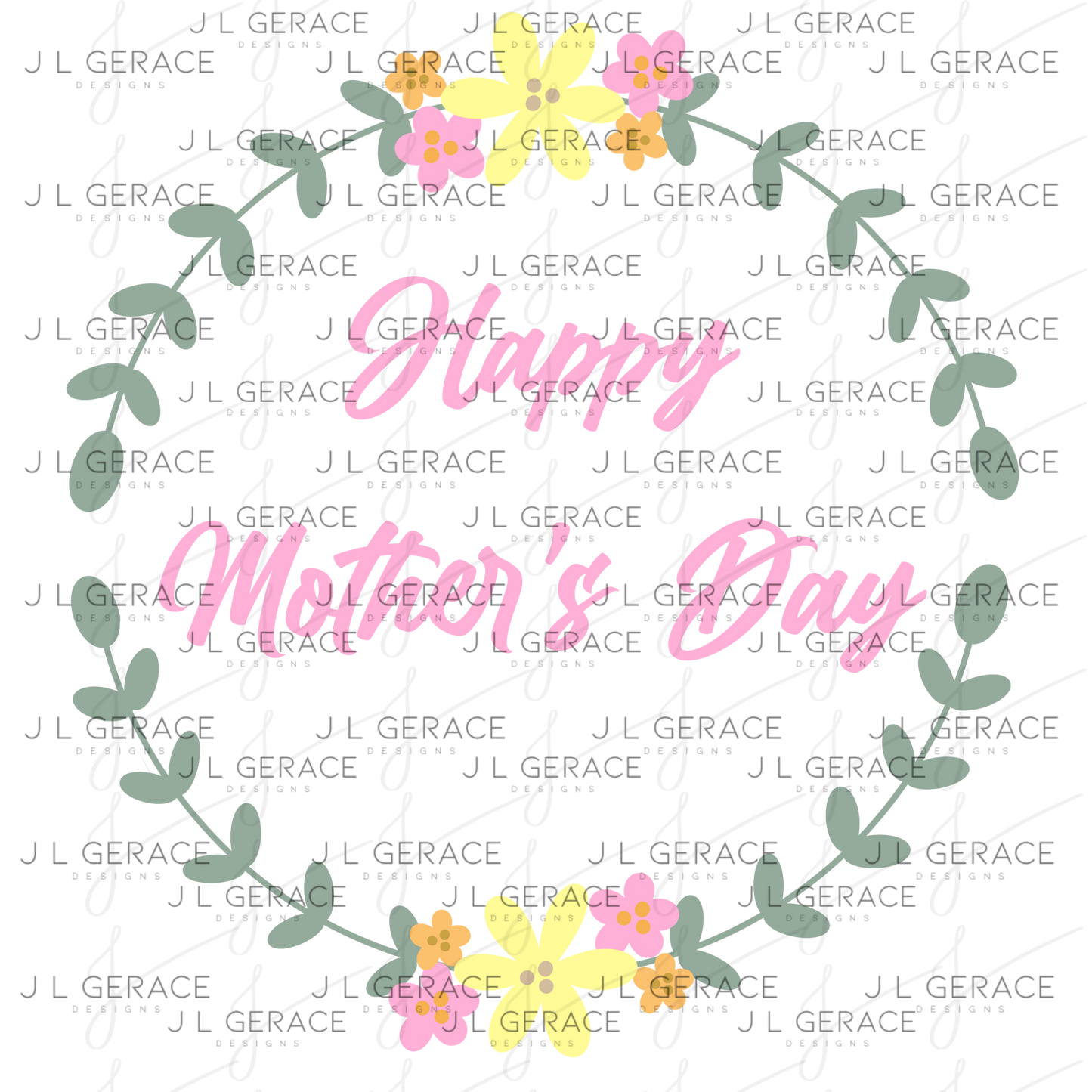 Happy Mothers Day PNG – Floral Wreath Sublimation Design