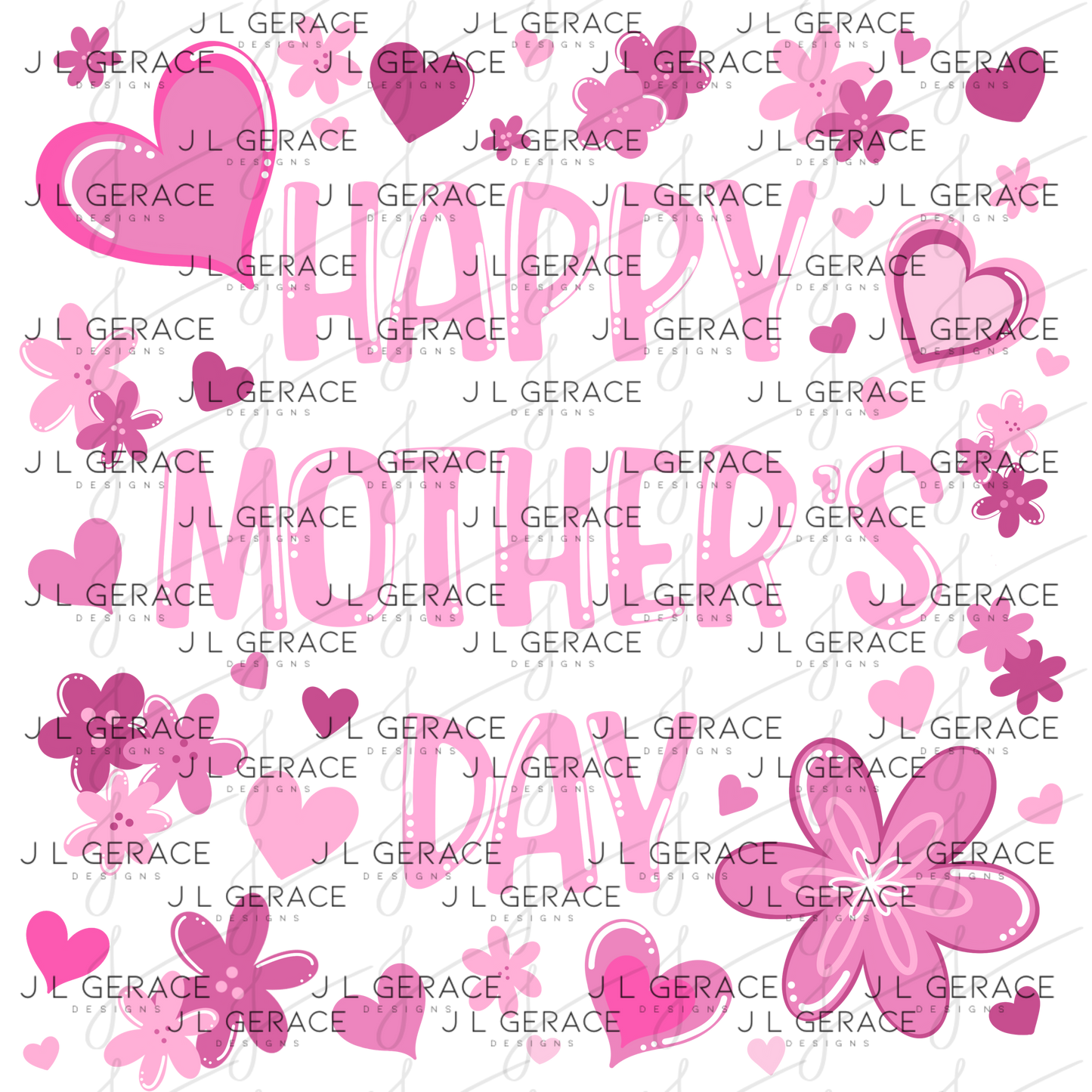 Happy Mothers Day PNG Clipart Sublimation PNG Soft Pink Floral Heart Design
