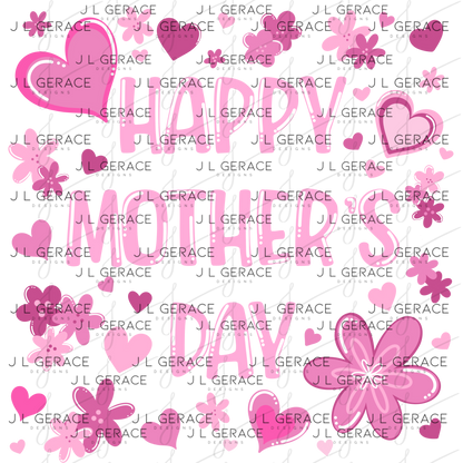 Happy Mothers Day PNG Clipart Sublimation PNG Soft Pink Floral Heart Design
