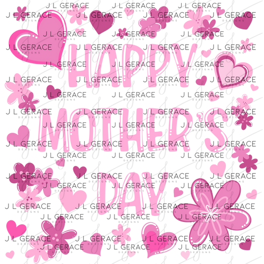 Happy Mothers Day PNG Clipart Sublimation PNG Soft Pink Floral Heart Design