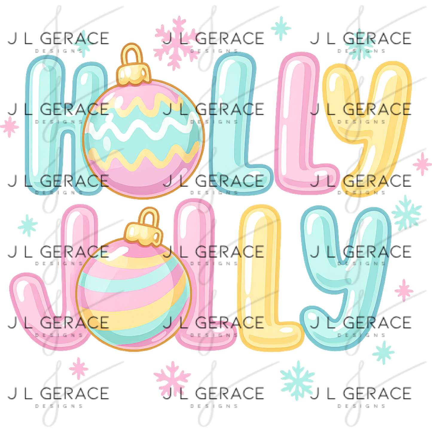 Holly Jolly Pastel Christmas PNG – Cute Ornaments & Lettering Clipart