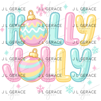 Holly Jolly Pastel Christmas PNG – Cute Ornaments & Lettering Clipart