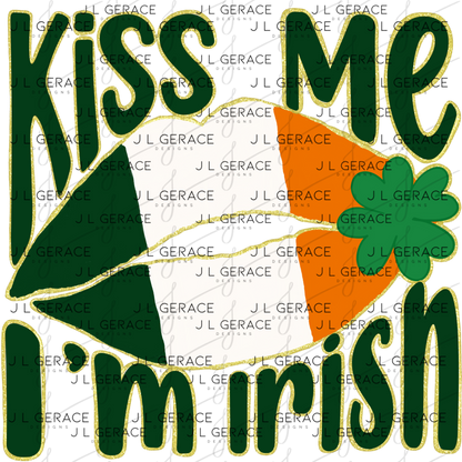Kiss Me I’m Irish PNG Gold Glitter Outline Irish Flag Lips Digital Download