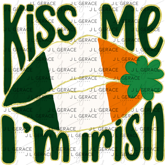 Kiss Me I’m Irish PNG Gold Glitter Outline Irish Flag Lips Digital Download