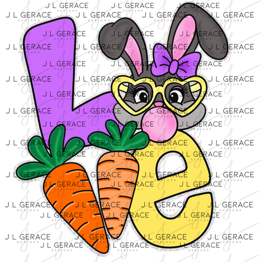 LOVE Easter Bunny with Carrots - Chunky Glitter Outline PNG