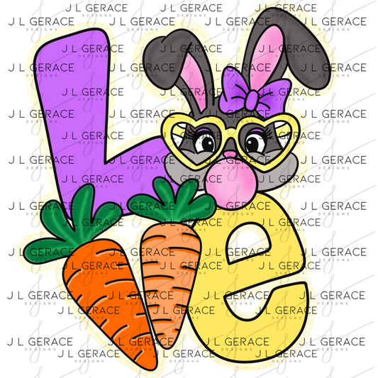 LOVE Easter Bunny with Carrots - Gold String Glitter PNG