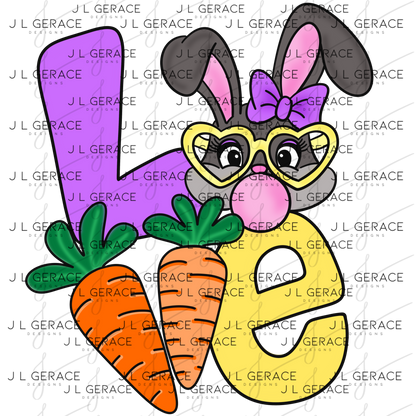 LOVE Easter Bunny with Carrots PNG