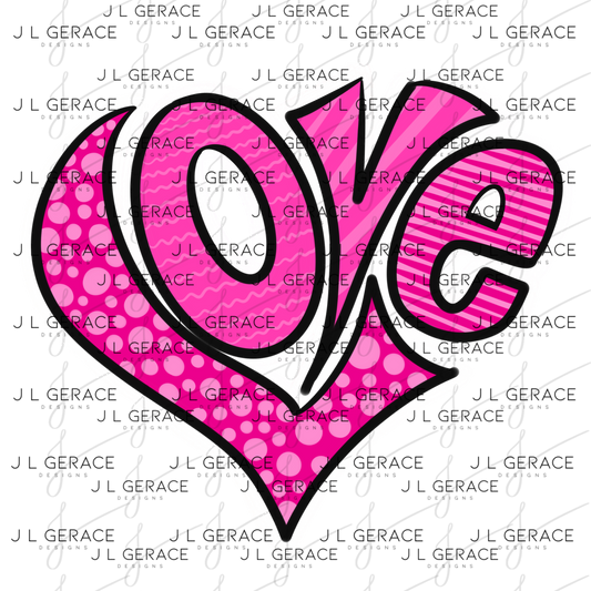 Pink Love Heart Polka Dots and stripes PNG with Glitter Outline Design