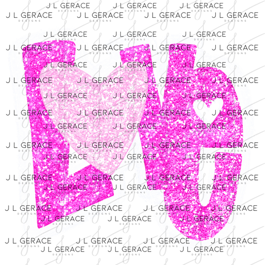 Pink Glitter Love Bubble Letter PNG with Glitter Outline Heart Design